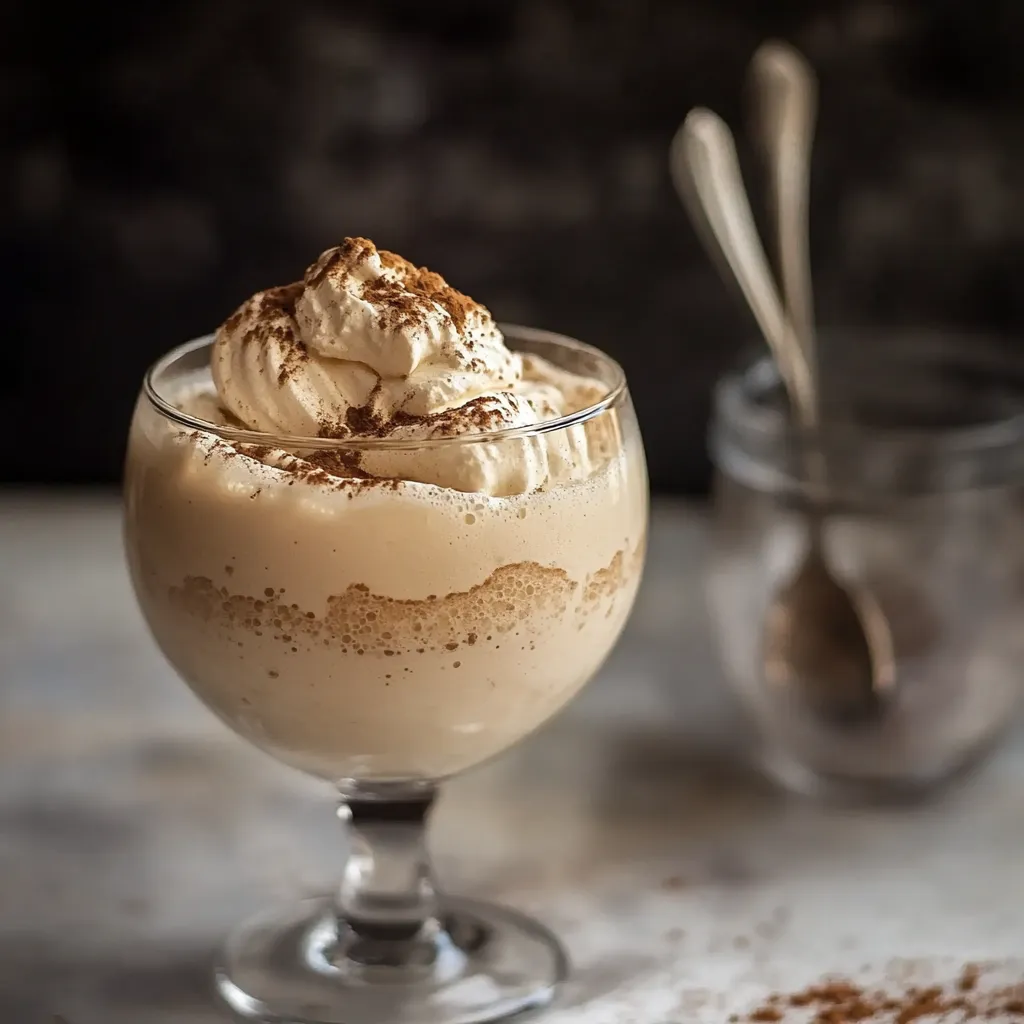 Una tazza di crema con cacao e cannoli.