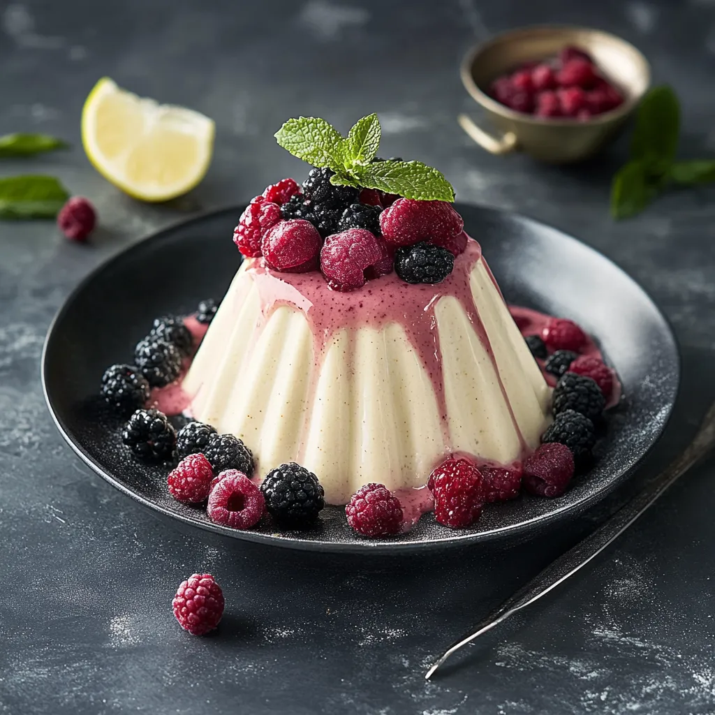 Un dessert cremoso con frutti e menta.