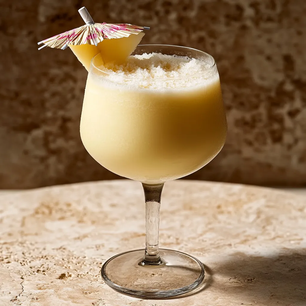 Un cocktail vellutato servito in un bicchiere elegante e decorato con frutta tropicale.
