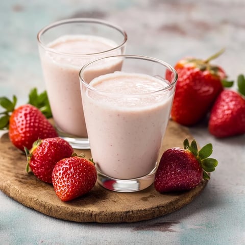 Bicchieri con bevanda cremosa e fragole fresche.