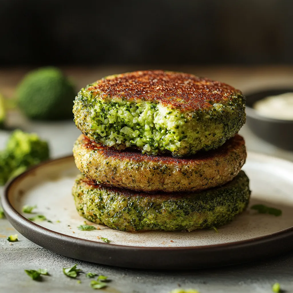 Two patties of broccoli and cheese.