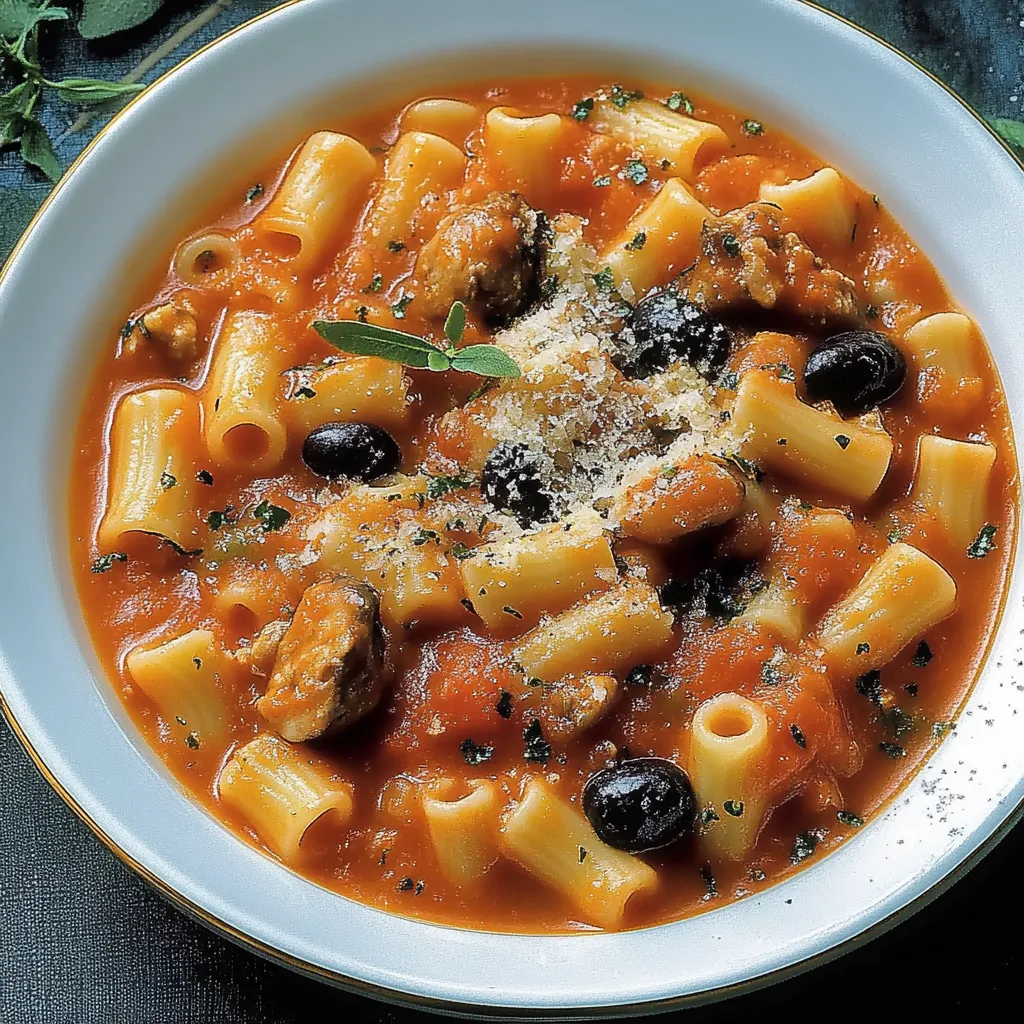 A bowl of pasta with meatballs and tomato sauce.