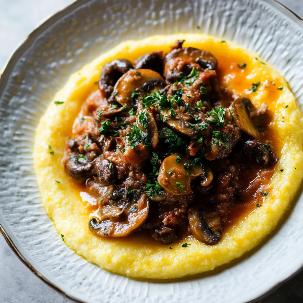 A plate of food with mushrooms and meat.
