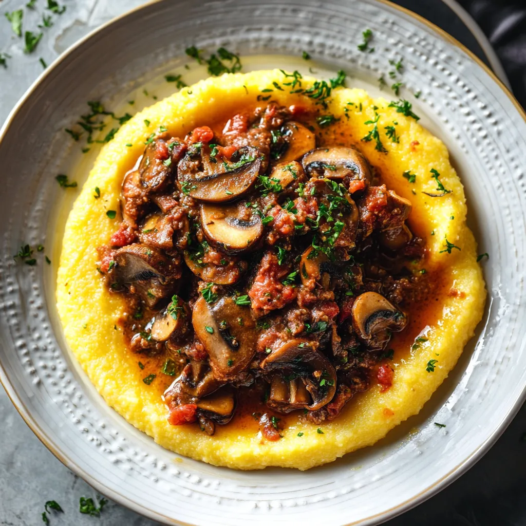 A plate of food with mushrooms and tomatoes.