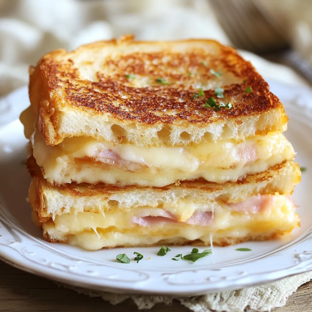 A stack of grilled cheese sandwiches on a plate.