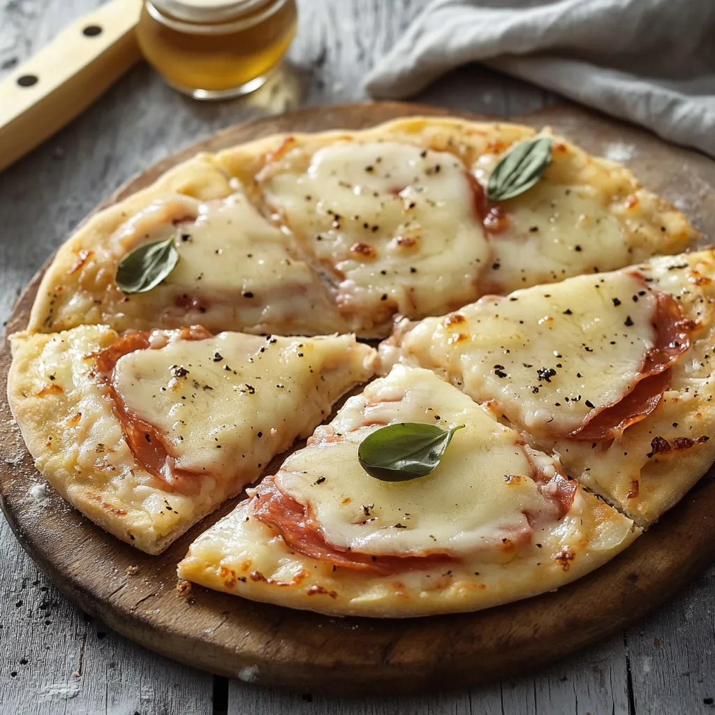 A pizza with cheese and basil on top.