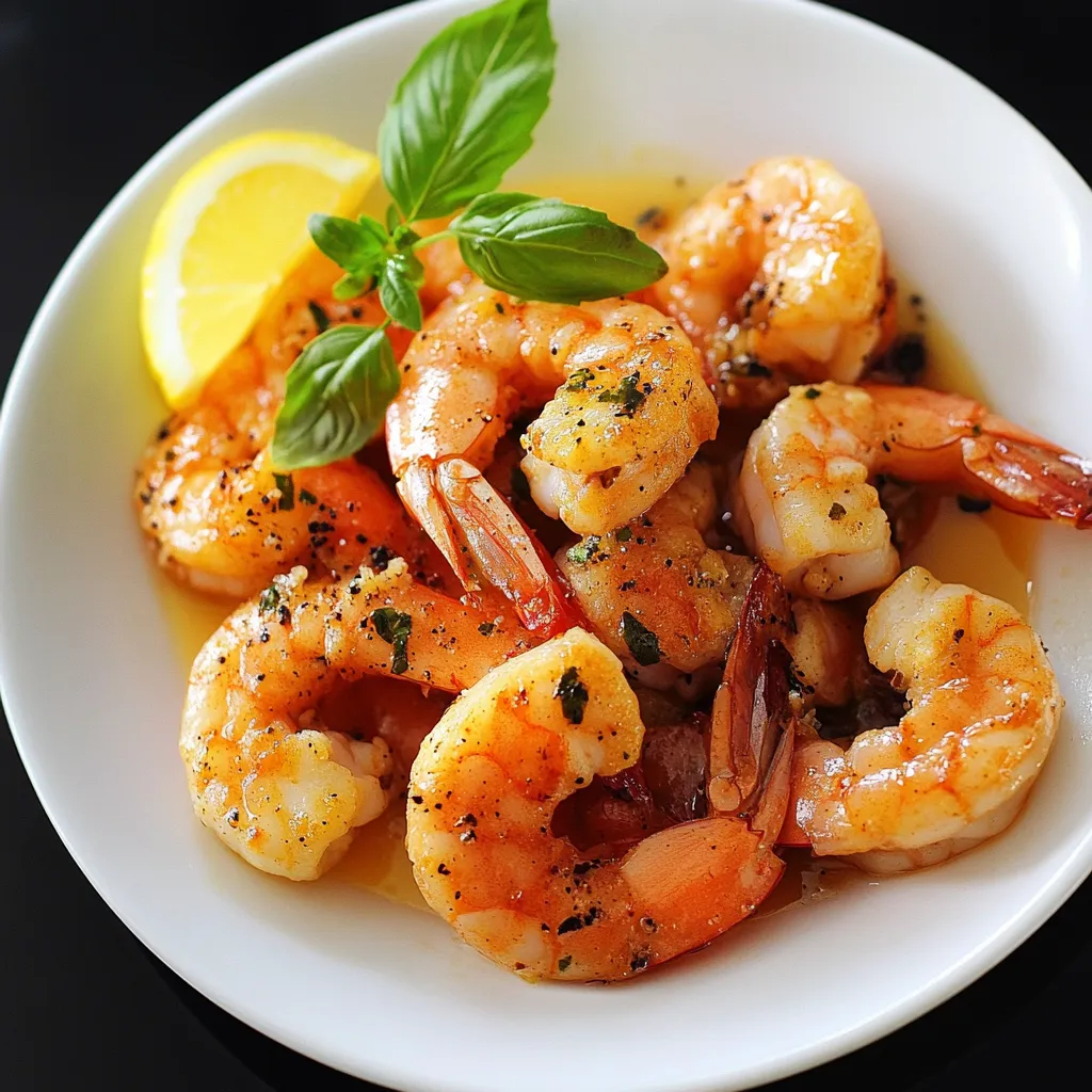 Una ciotola con shrimp e basilico.