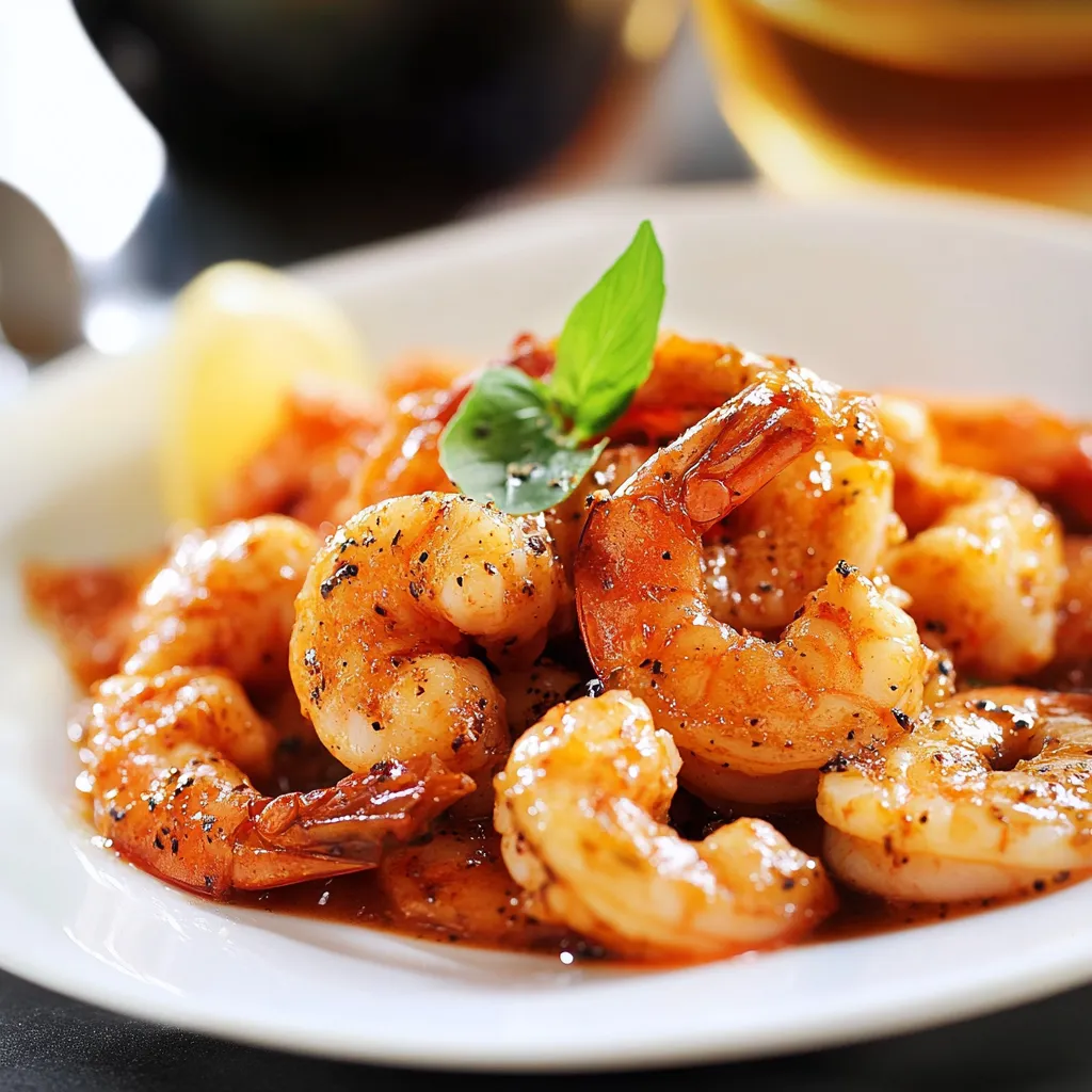 Un piatto di gamberi con erbe fresche.
