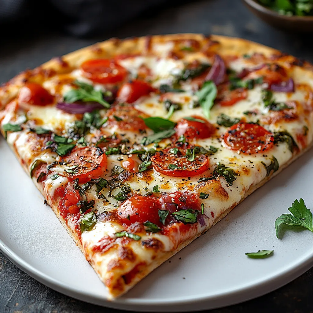 Una pizza con verdure e pomodori.