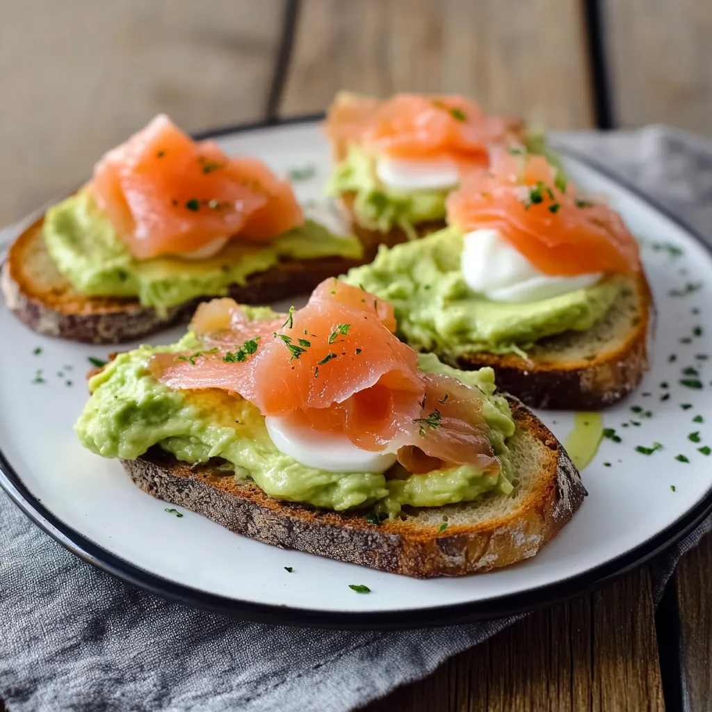 Due toast con pesce e guacamole.