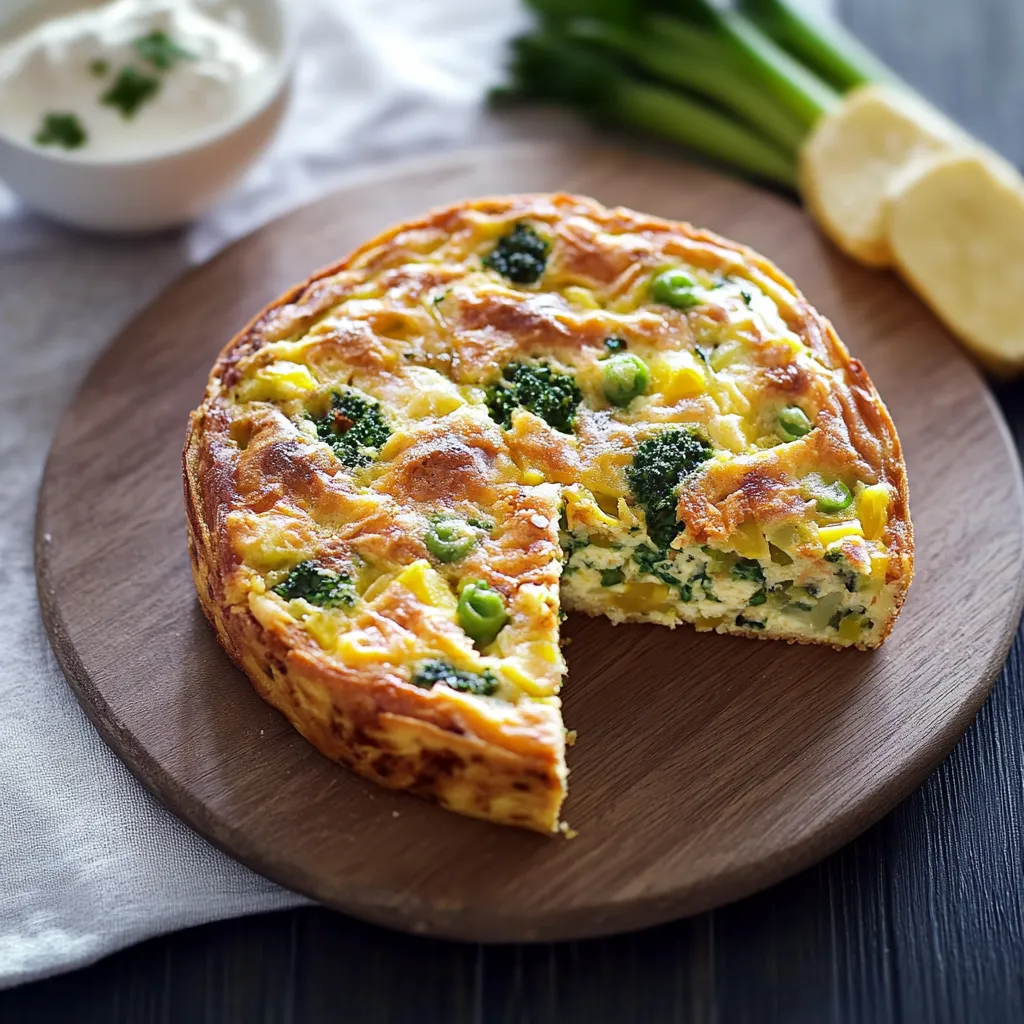 Una fetta di torta con verdure.