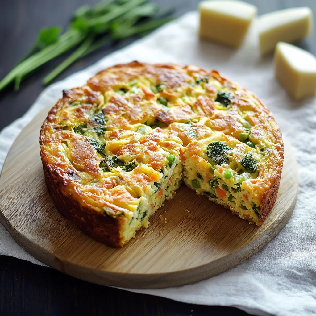 Una fetta di torta con verdure.