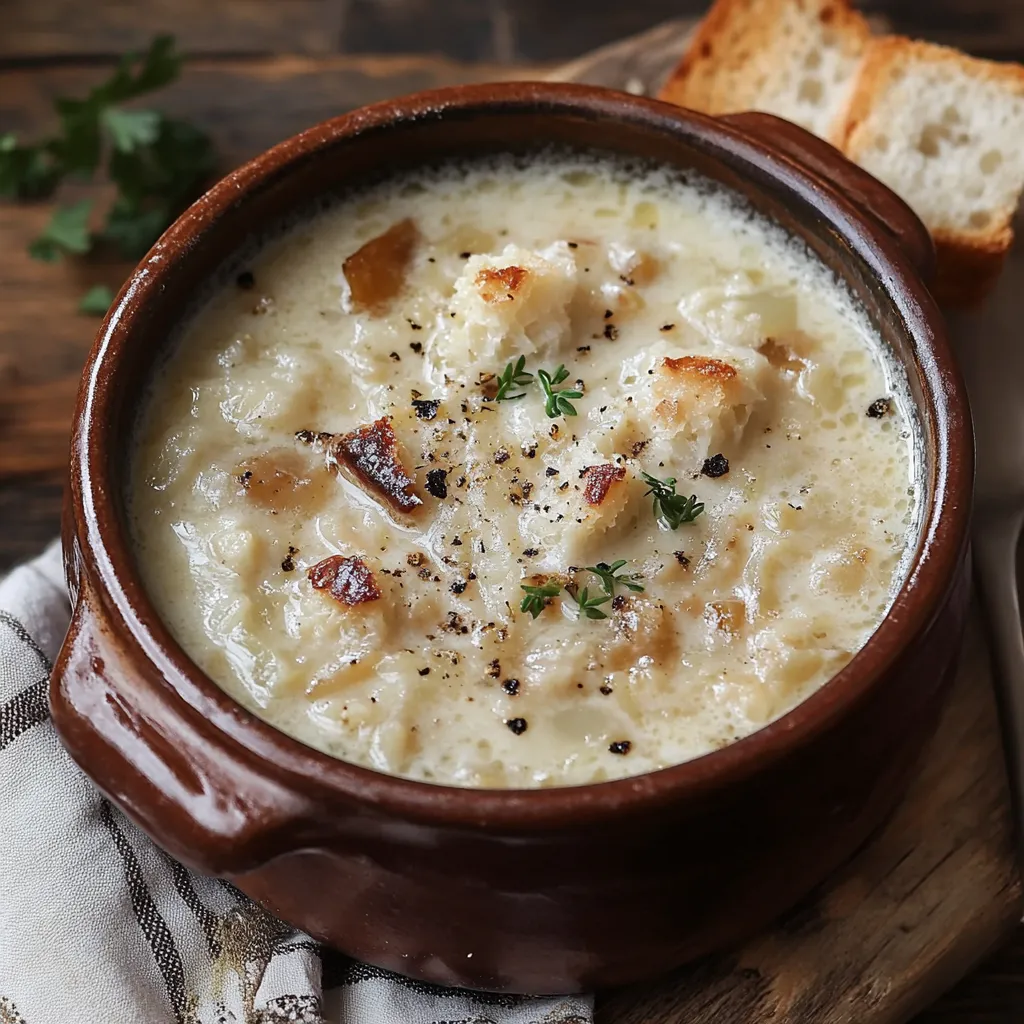 Una ciotola di zuppa con crostini e verdure.