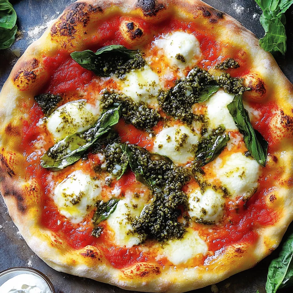 Pizza con ricotta e basilico.