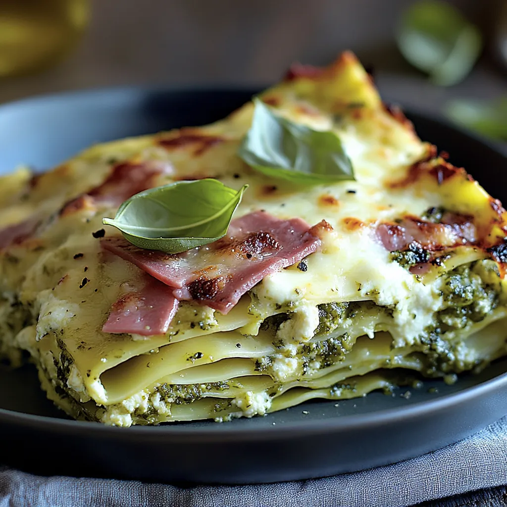 Pizza con verdure e prosciutto.