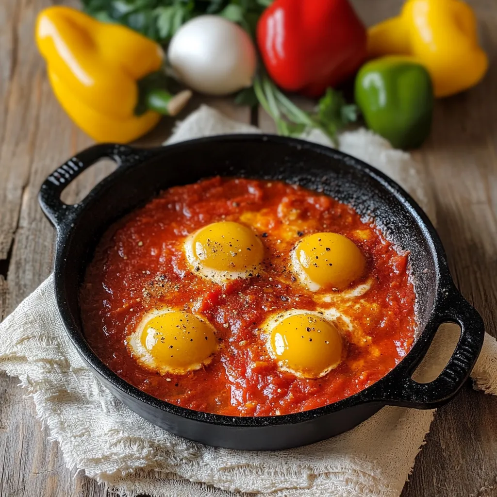 Un piatto di pasta con uova e peperoni.