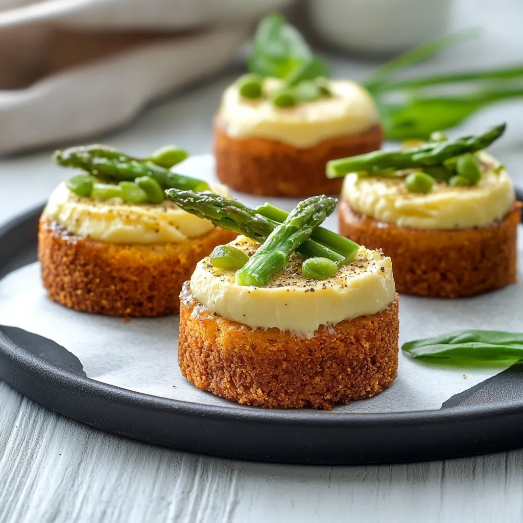 Quattro biscotti con asparagi e crema.