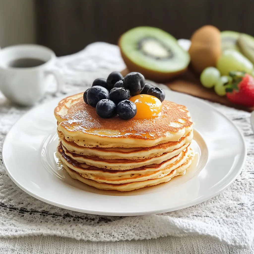 Un piatto di pancakes con frutta e yogurt.