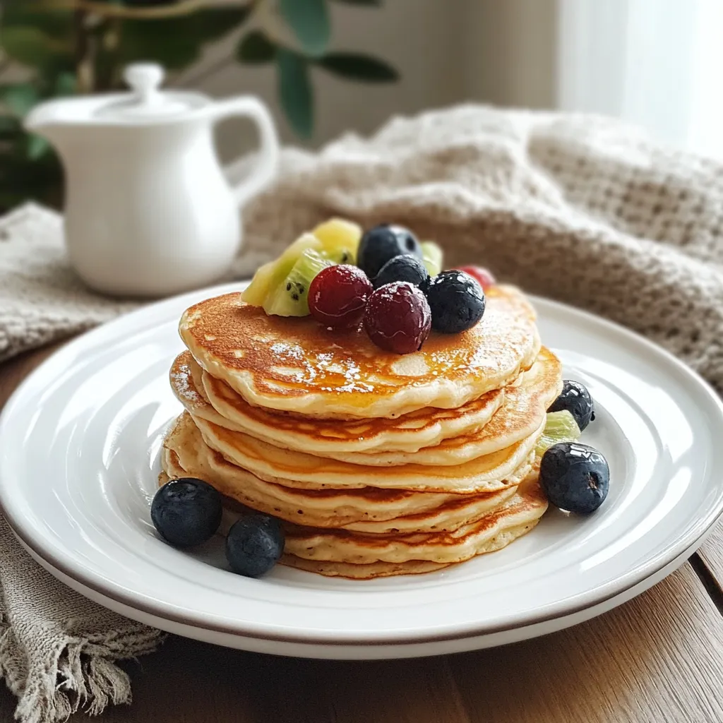 Un piatto di pancakes con frutta e yogurt.