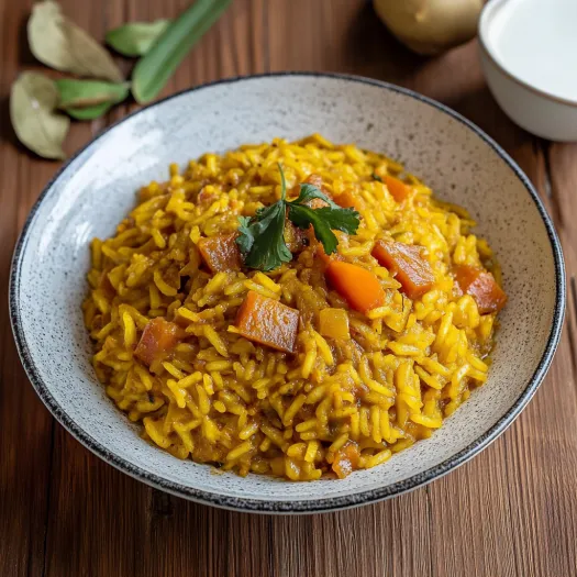 Una ciotola di riso con carote e verdure.