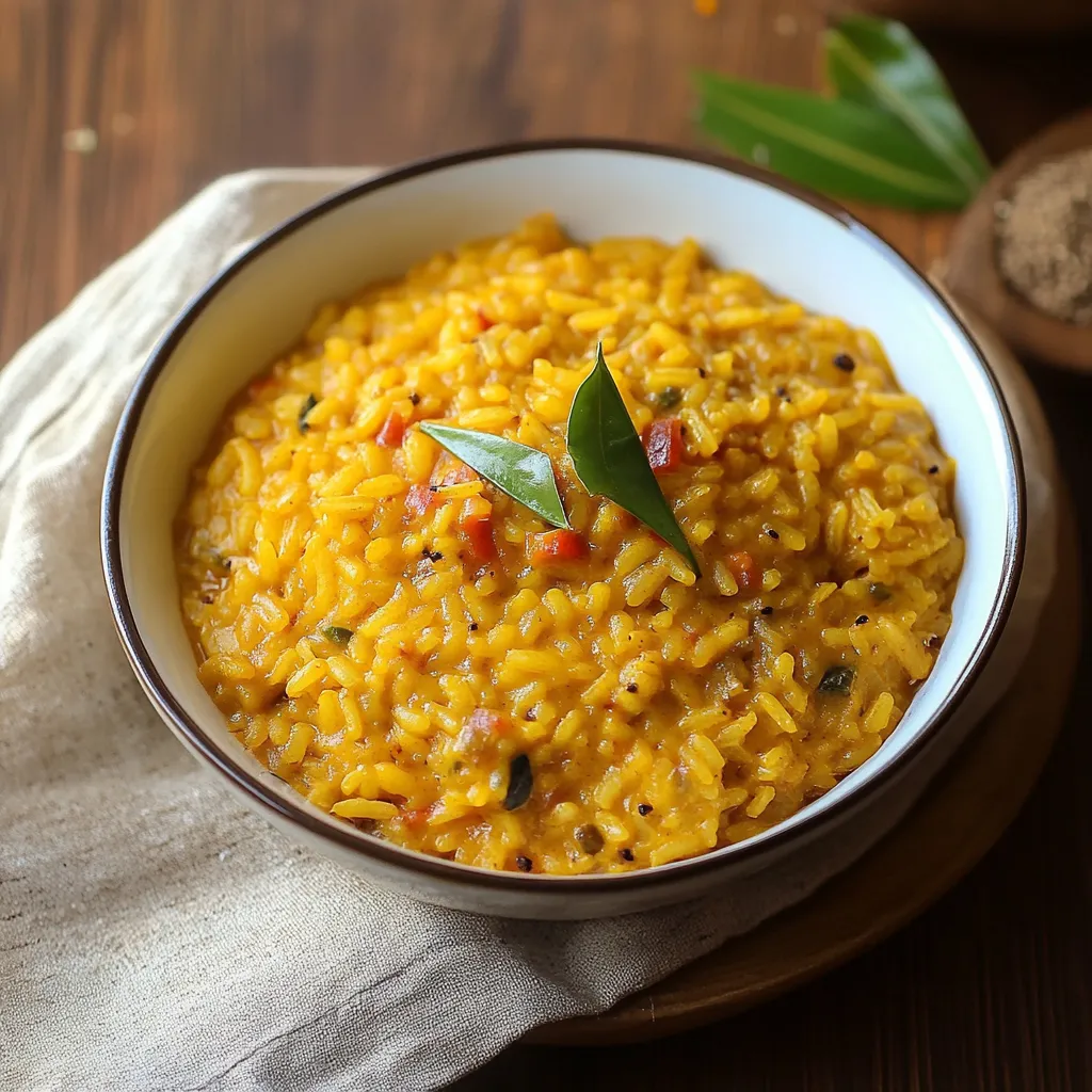 Una ciotola di riso con una foglia di basilico sul fondo.