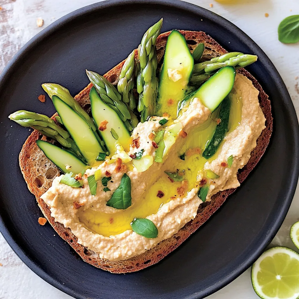 Una fetta di pane con crema di arachidi e verdure.