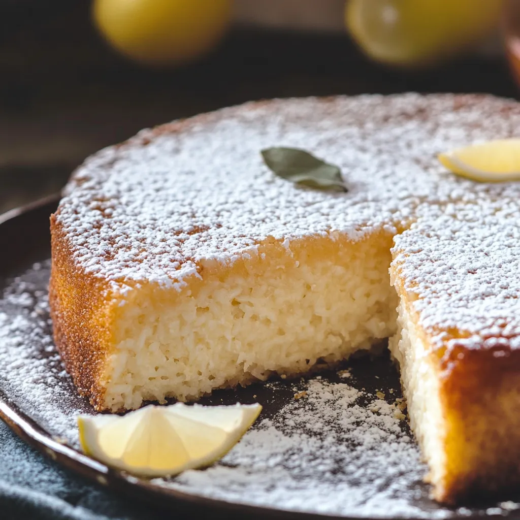 Una torta con frullato di limone e zucchero.