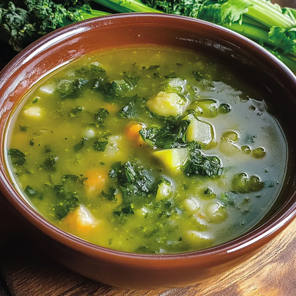 Una tazza di zuppa con verdure.