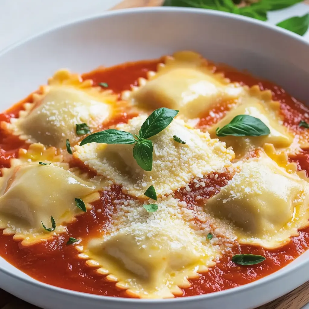 Pasta con sugo e foglie di basilico.