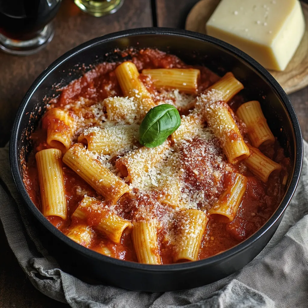 Una ciotola di pasta con sauce e formaggio.
