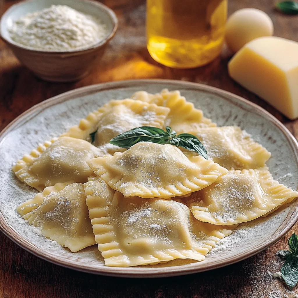Piatti di pasta con foglie di basilico.