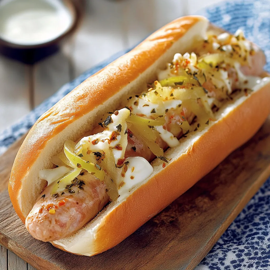 Hot dog con cipolla e crema.