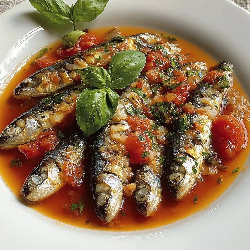 Piatti di pesce con basilico e tomate.