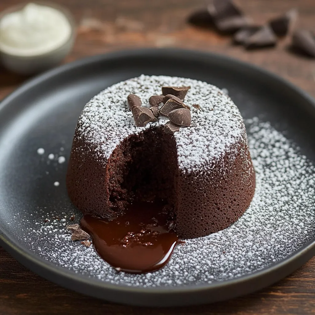 Tortino al cioccolato con zucchero a velo.