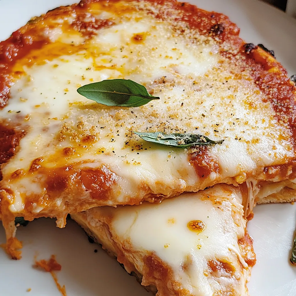 Una fetta di pizza con formaggio e basilico.