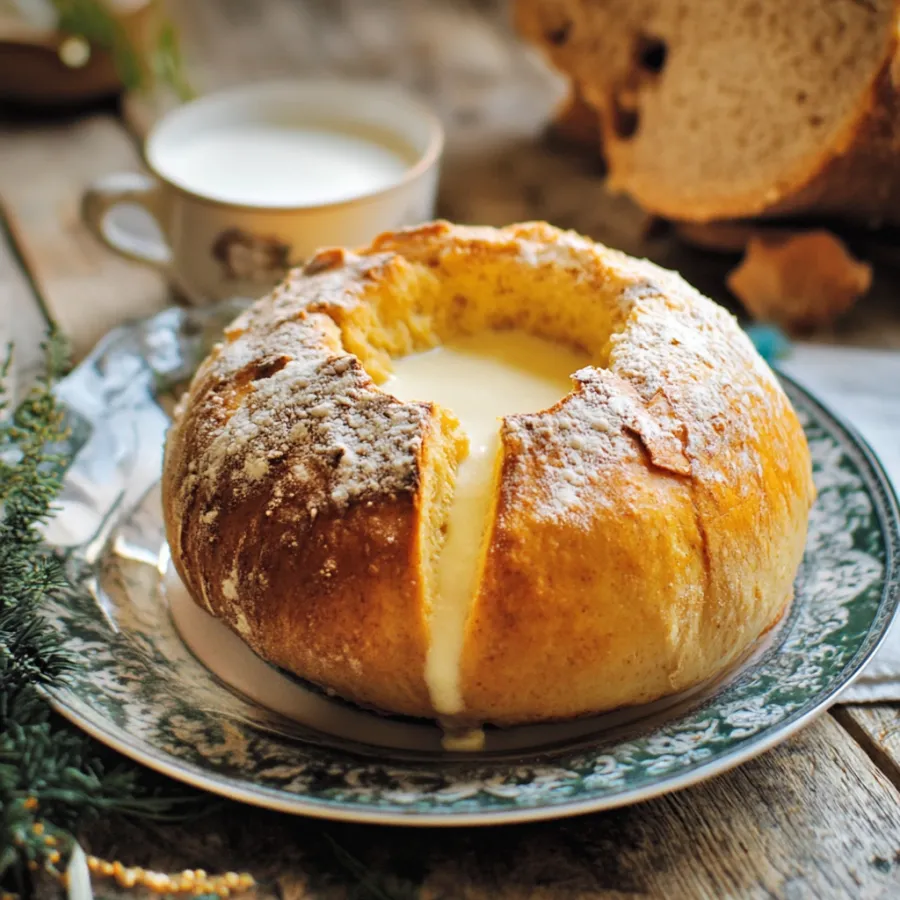 Un piatto con un dolce a forma di ciabatta con crema e una tazza di caffè.