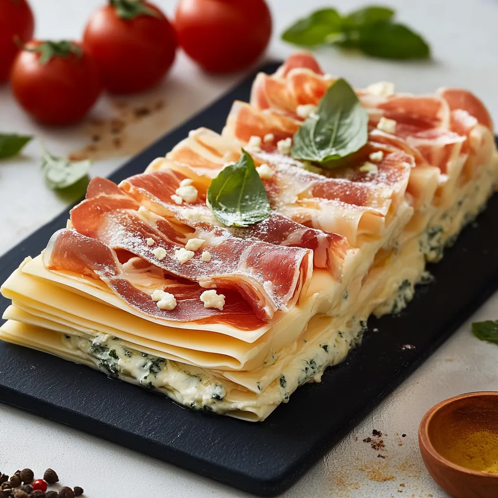 Un piatto di prosciutto e verdure.