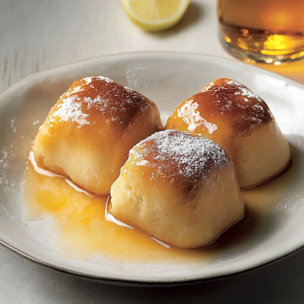 Tre dolci con polvere di zucchero e limone.