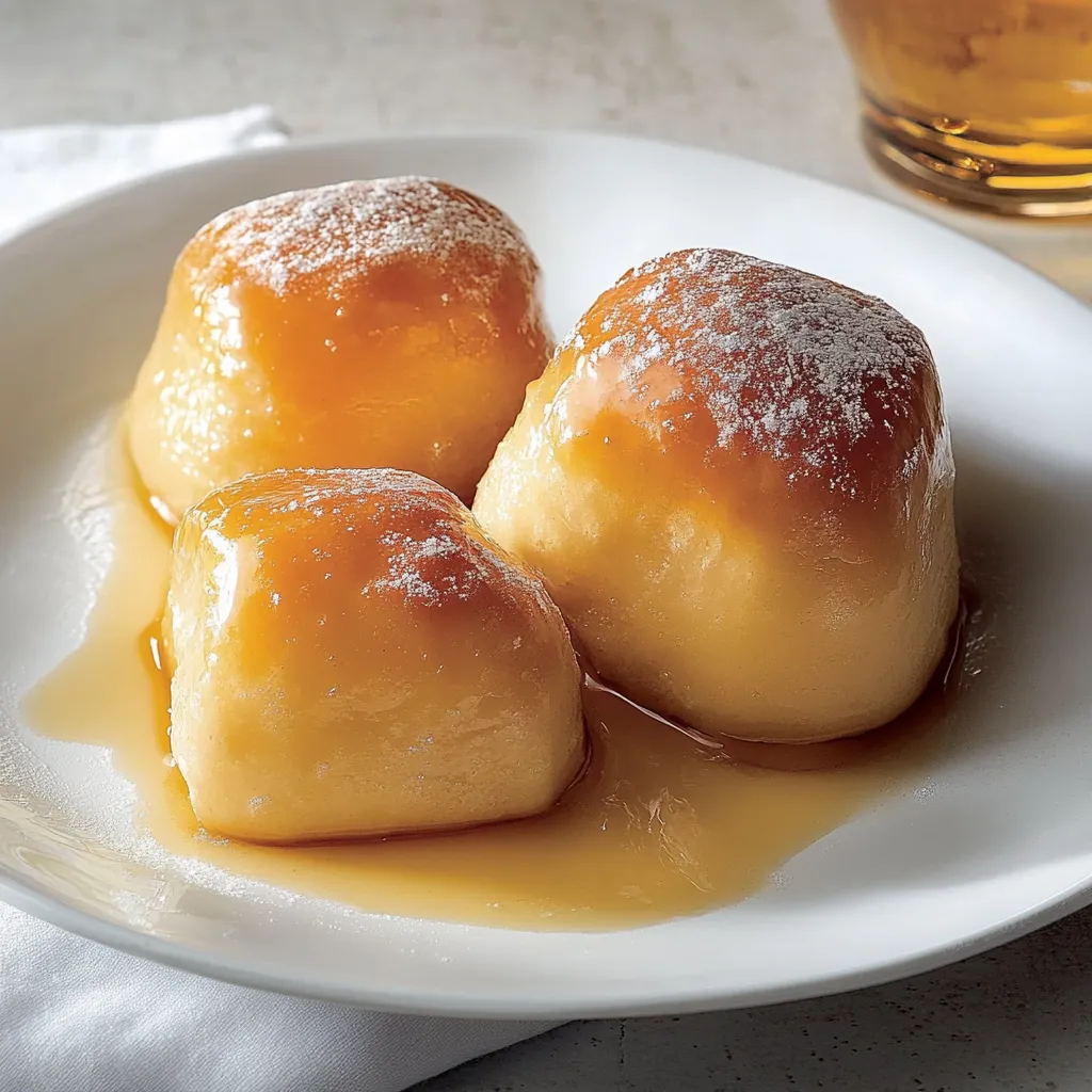 Tre dolci in una piastra con caramello.