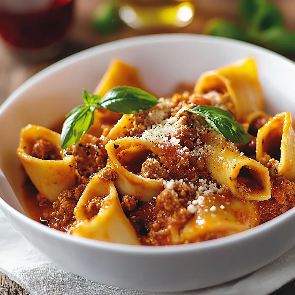 Una ciotola di pasta con salsa e erbe fresche.