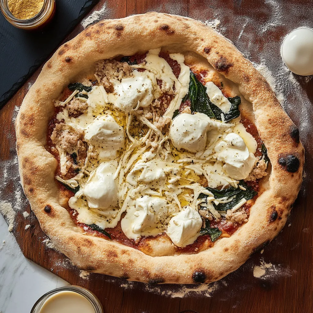 Pizza con ricotta e basilico.