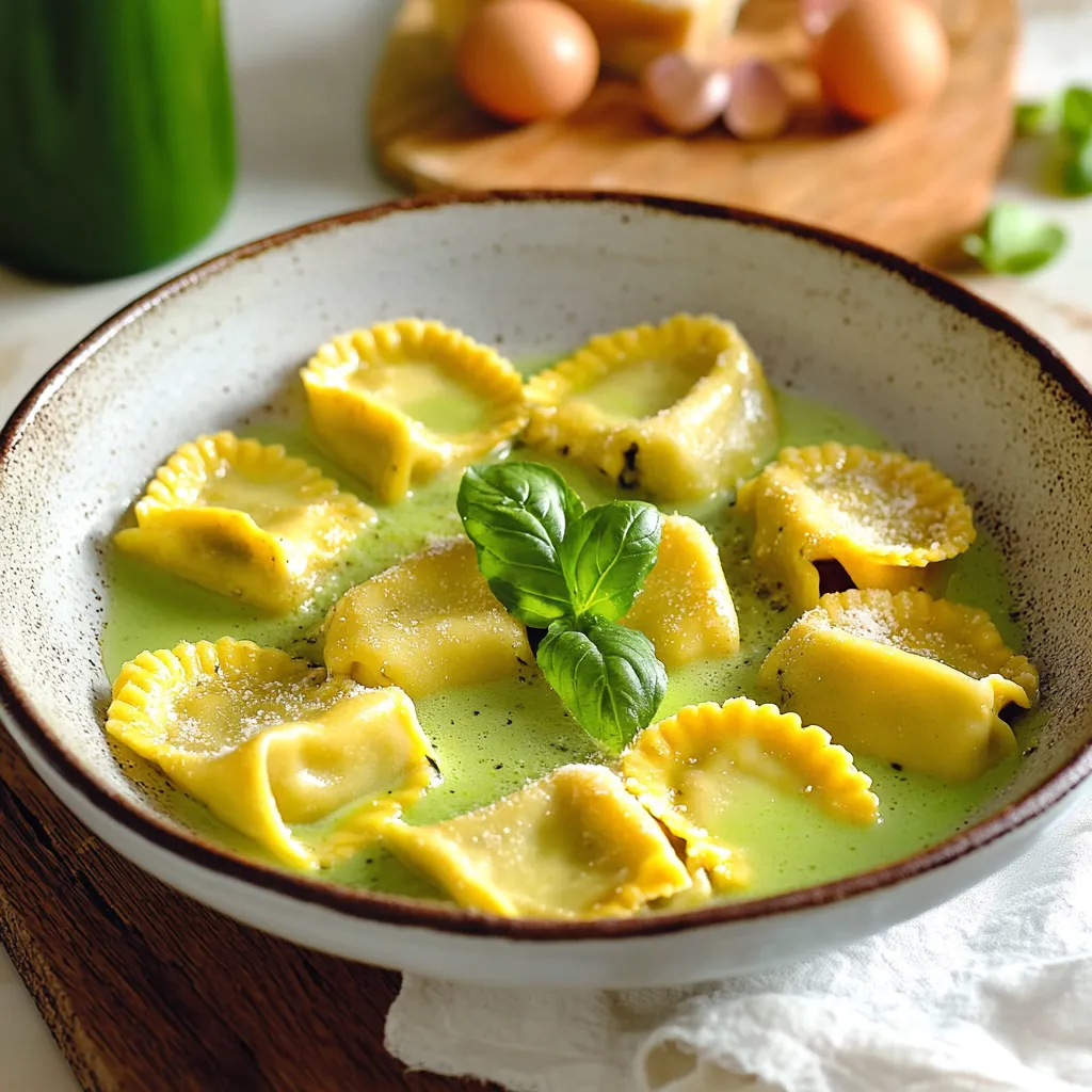 Piatti di pasta con foglie di basilico.