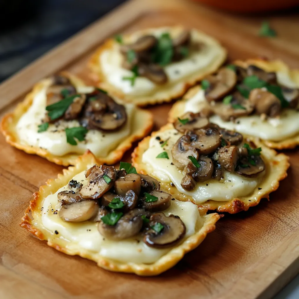 Quattro pizza con funghi e basilico.