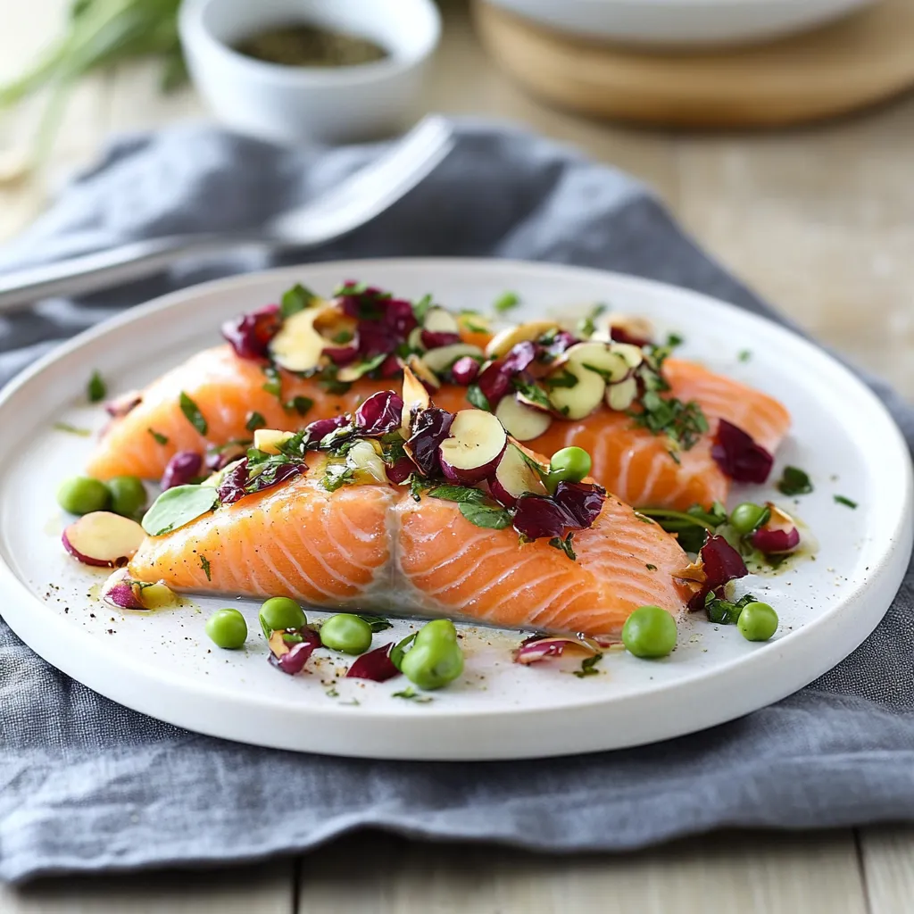 Piatti di salmone con pepe e noci.