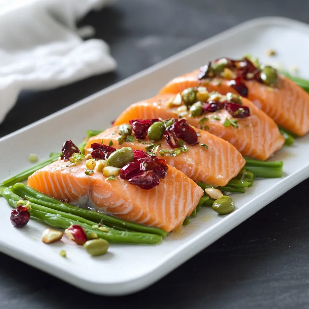 Piatti di salmone con erbe e noci.
