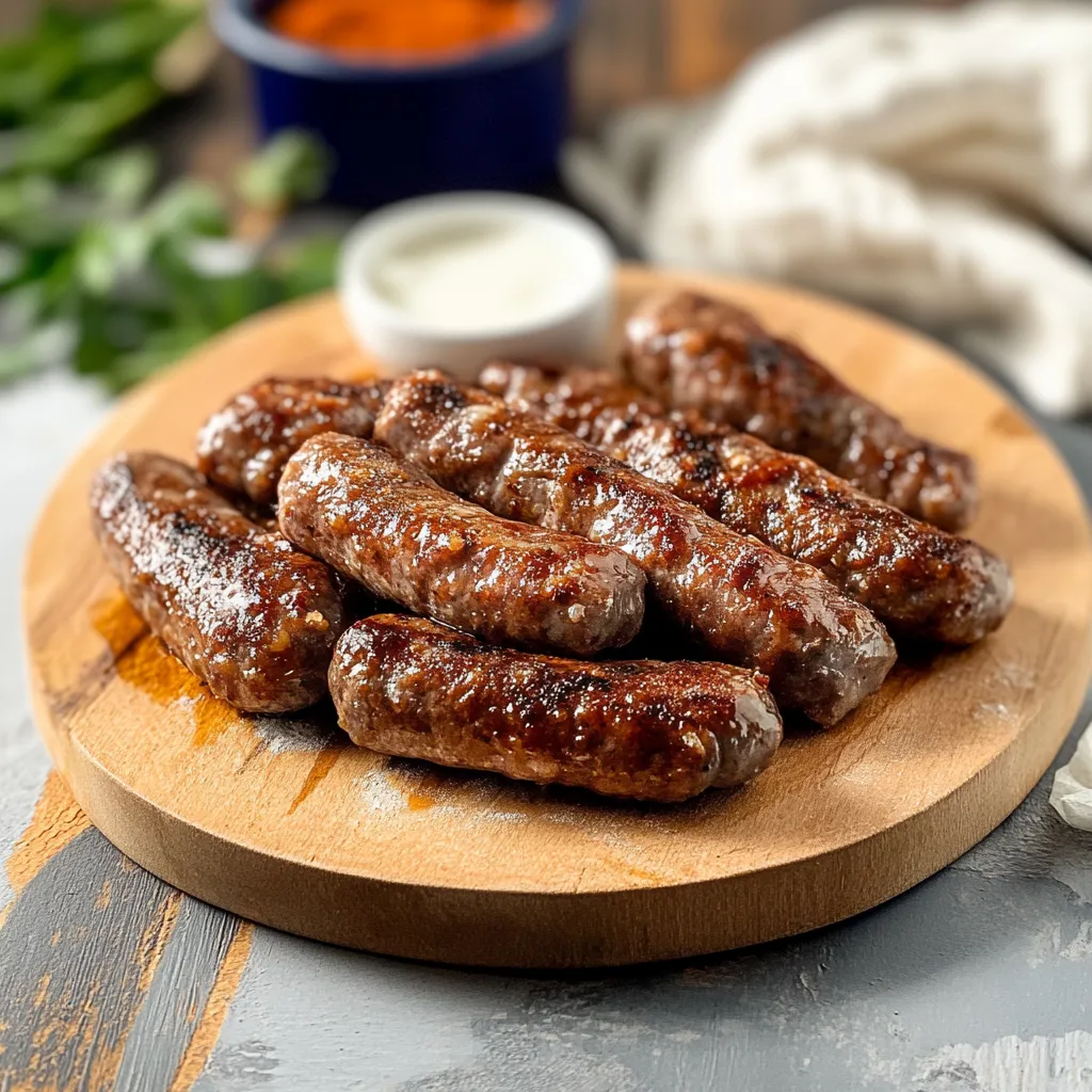 Cilindri di carne speziata su un vassoio.