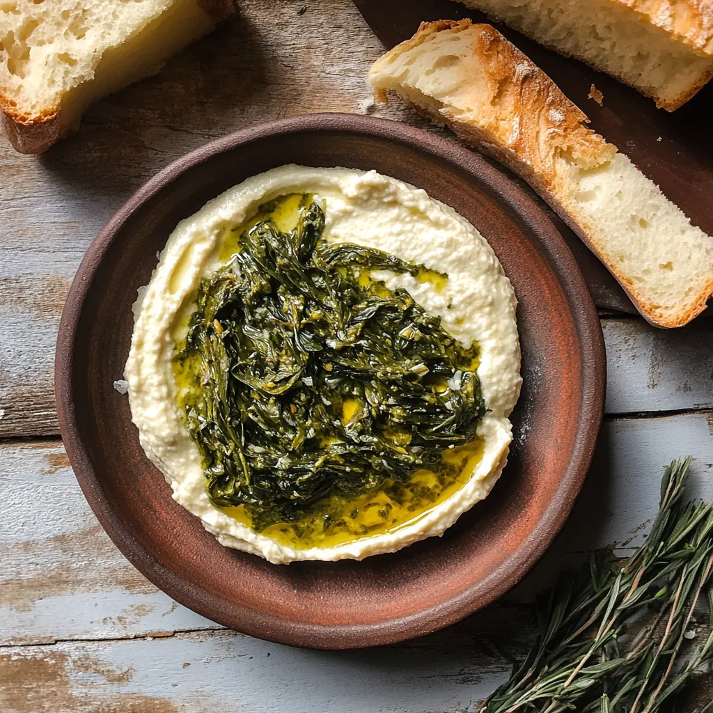 Un piatto rustico di fave e cicoria con olio e pane tostato.