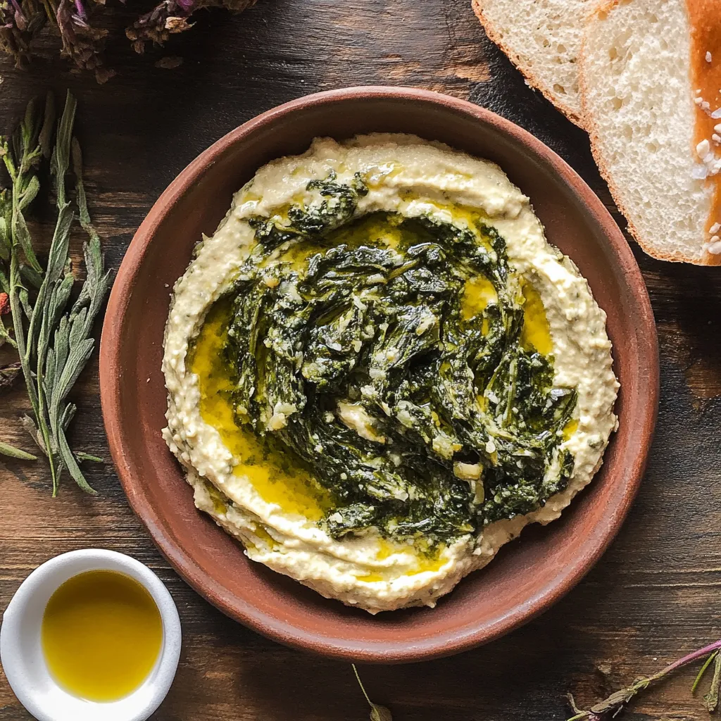 Una ciotola di purè di fave con verdure.