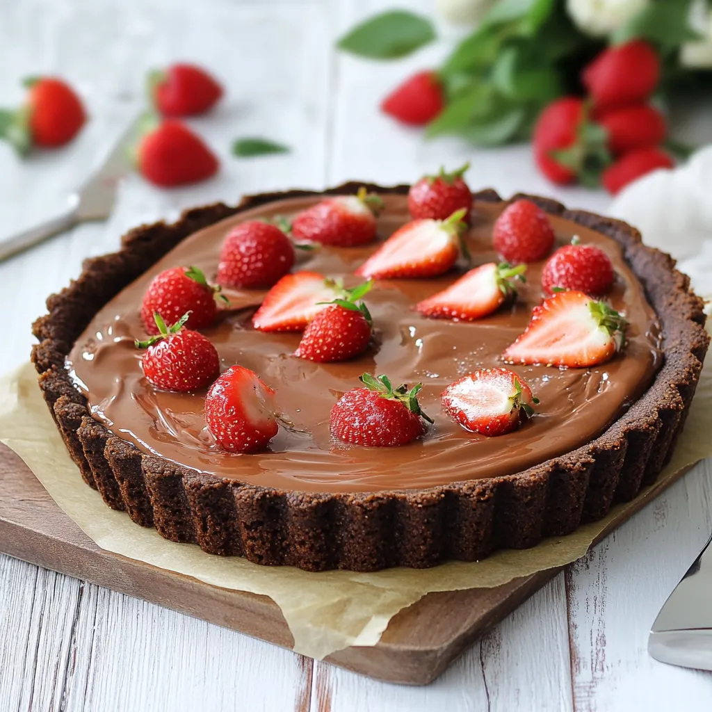 Dolce con fragole e crema cioccolato.