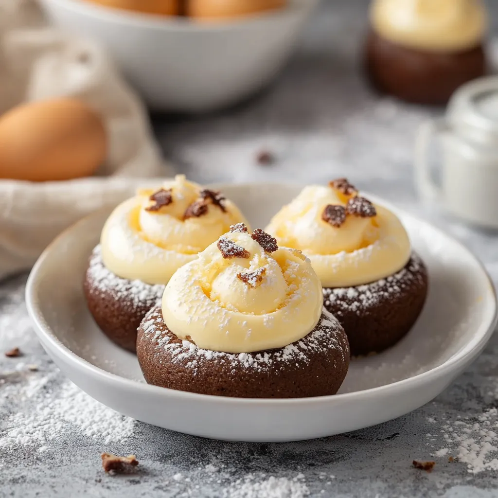 Tre dolci con crema e zucchero.